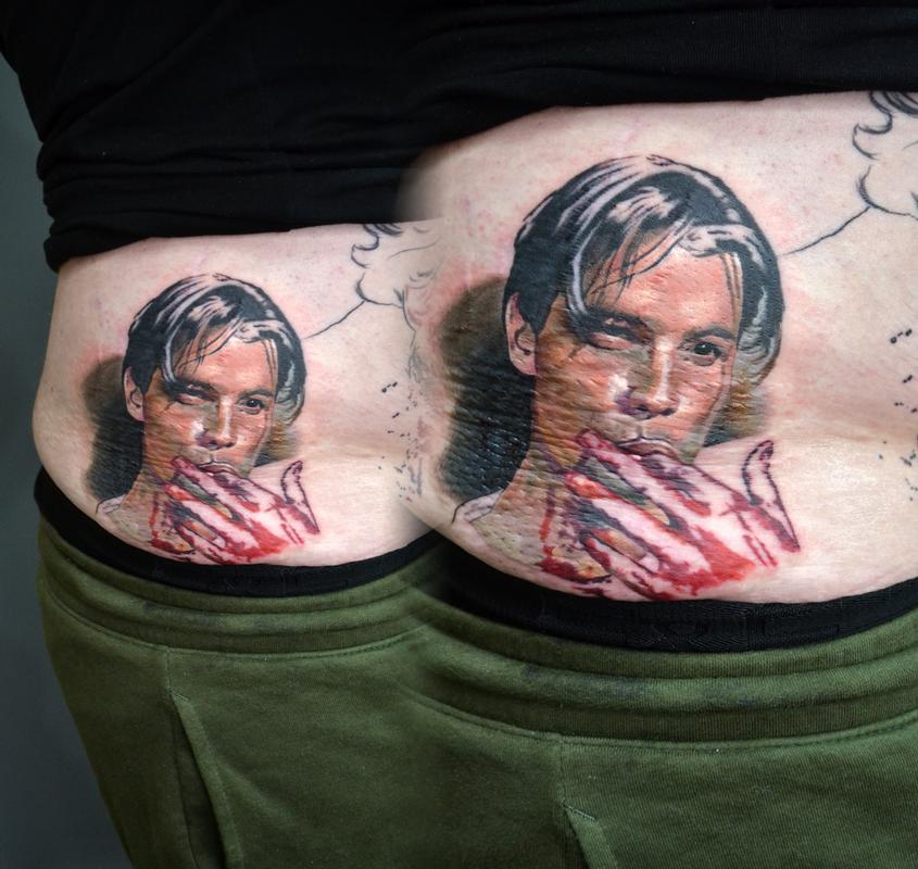 Tattoos by Alan Aldred : Tattoos : Realistic : Billy Loomis Scream Portrait